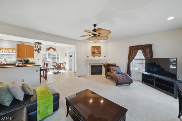 Dining room, Fireplace, Interior, Kitchen, Living room, Pendant Lights, Recessed Lighting