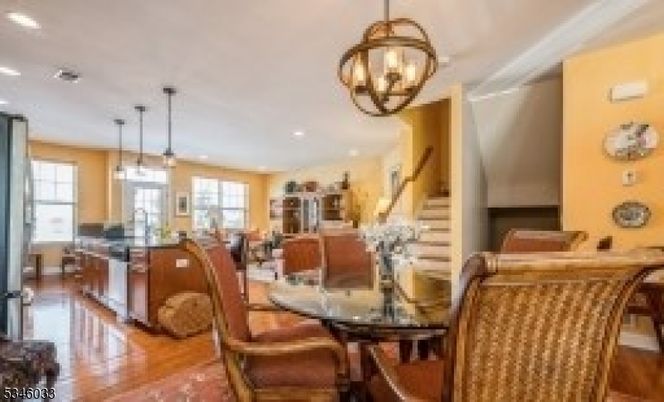 Chandelier, Dining room, Interior, Living room, Pendant Lights, Recessed Lighting, Wood Texture Flooring
