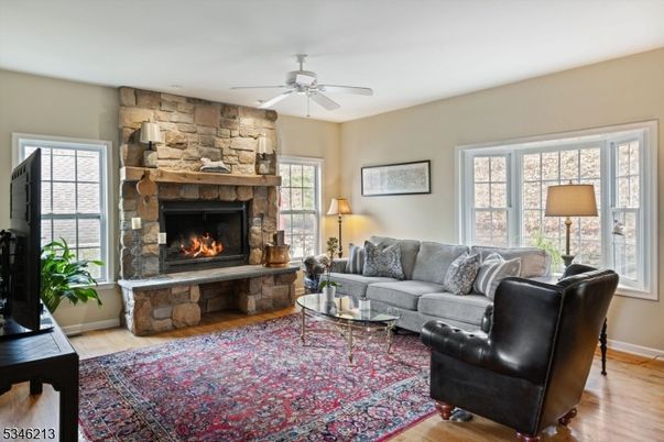 Fireplace, Interior, Living room, Stone Walls, Wood Texture Flooring