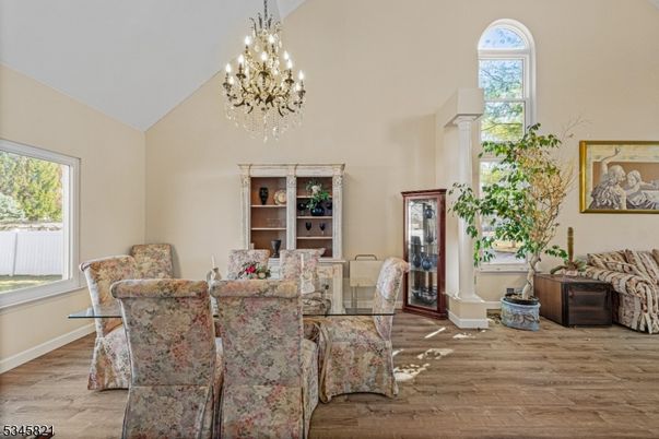 Chandelier, Dining room, Interior, Wood Texture Flooring