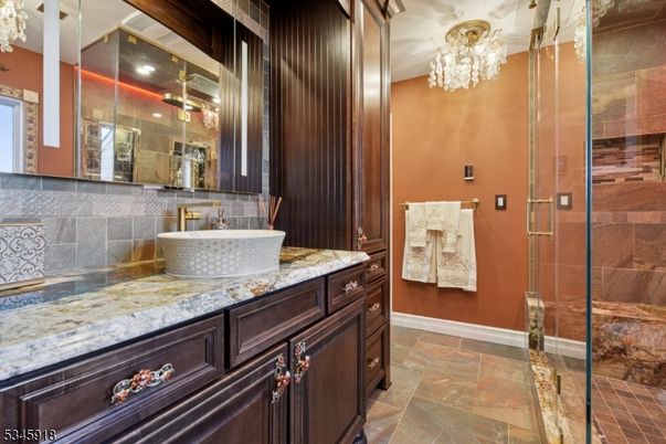 Bathroom, Chandelier, Glass Shower, Interior