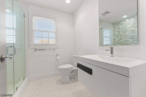 Bathroom, Glass Shower, Interior, Marble, Marble Walls, Recessed Lighting