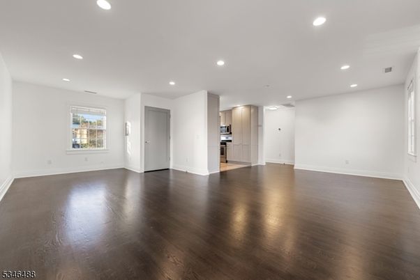 Empty room, Interior, Kitchen, Recessed Lighting, Wood Texture Flooring
