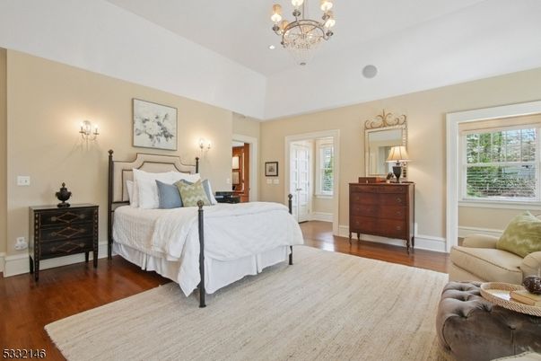 Bedroom, Chandelier, Interior, Wood Texture Flooring