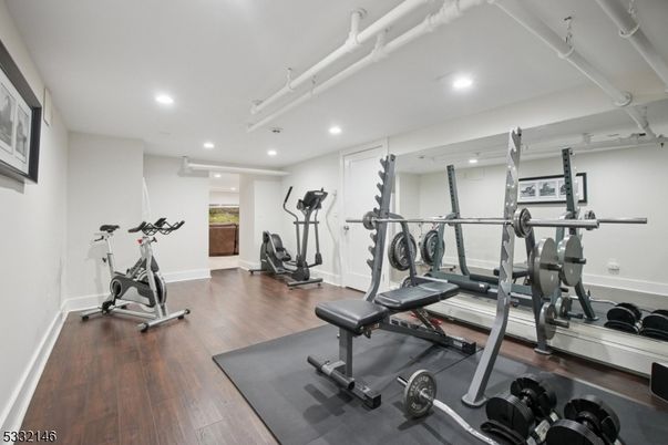 Fitness Equipment, Interior, Recessed Lighting, Wood Texture Flooring