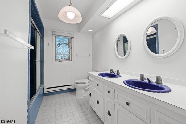 Bathroom, Dual Sink Vanities, Interior, Pendant Lights, Recessed Lighting