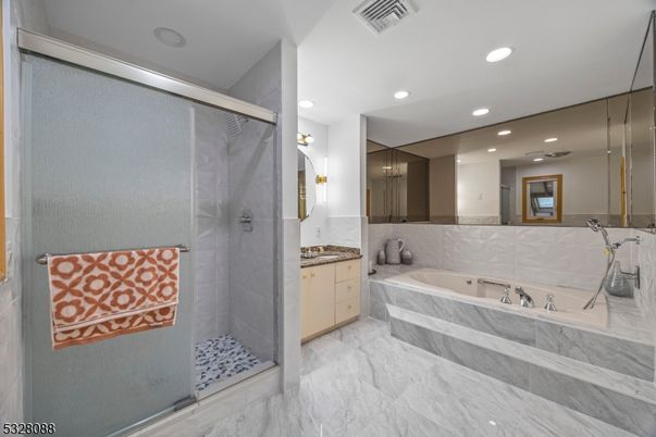 Bathroom, Glass Shower, Interior, Marble, Recessed Lighting