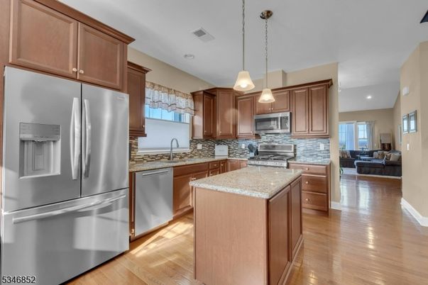 Interior, Kitchen, Living room, Pendant Lights, Recessed Lighting, Stainless Steel Appliances, Wood Texture Flooring