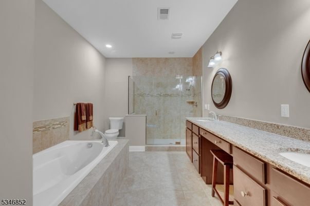 Bathroom, Dual Sink Vanities, Glass Shower, Interior, Recessed Lighting