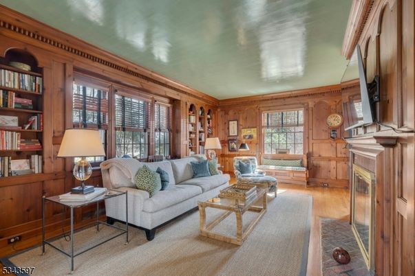 Fireplace, Interior, Living room, Wood Texture Flooring, Wooden Walls