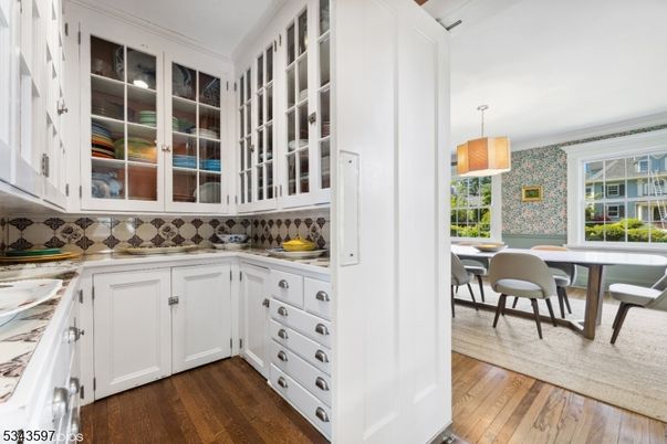 Dining room, Interior, Pendant Lights, Wood Texture Flooring