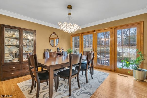 Dining room, Interior, Pendant Lights, Wood Texture Flooring
