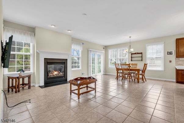 Chandelier, Dining room, Fireplace, Interior, Recessed Lighting