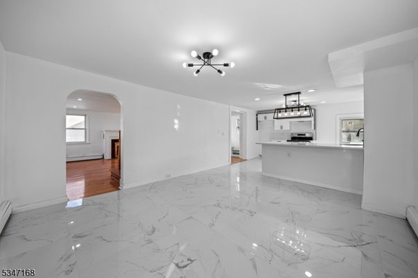 Interior, Kitchen, Marble, Pendant Lights, Recessed Lighting, Stainless Steel Appliances