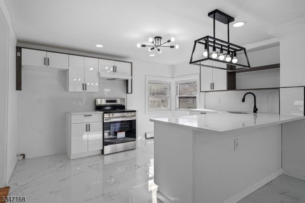 Interior, Kitchen, Marble, Pendant Lights, Recessed Lighting, Stainless Steel Appliances