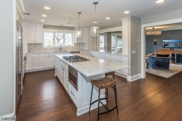Chandelier, Interior, Kitchen, Pendant Lights, Recessed Lighting, Wood Texture Flooring