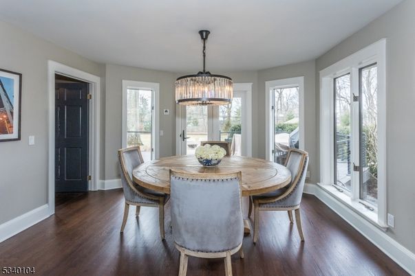 Dining room, Interior, Pendant Lights, Wood Texture Flooring