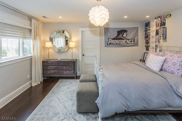 Bedroom, Interior, Pendant Lights, Recessed Lighting, Wood Texture Flooring