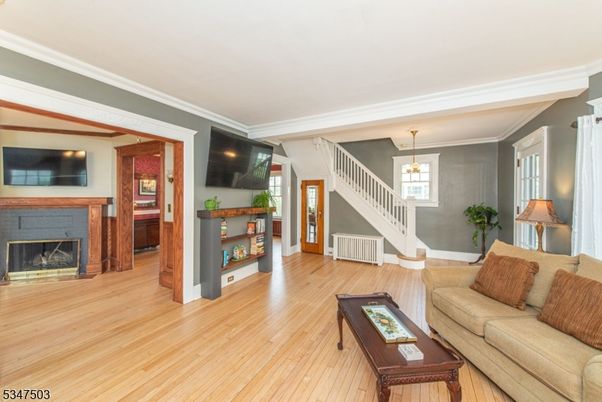 Fireplace, Interior, Living room, Pendant Lights, Wood Texture Flooring