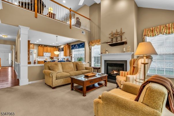 Fireplace, Interior, Kitchen, Living room, Pendant Lights, Recessed Lighting, Wood Texture Flooring