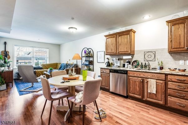Dining room, Interior, Kitchen, Living room, Recessed Lighting, Wood Texture Flooring