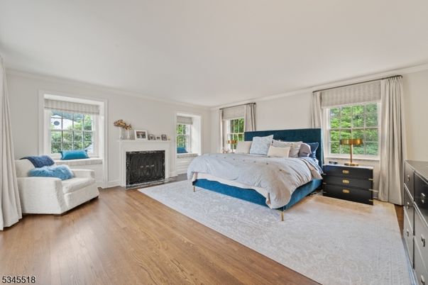 Bedroom, Fireplace, Interior, Wood Texture Flooring