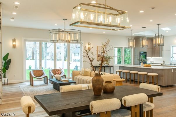 Interior, Kitchen, Living room, Pendant Lights, Recessed Lighting, Wood Texture Flooring
