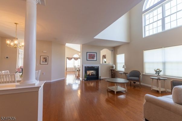 Chandelier, Fireplace, Interior, Living room, Wood Texture Flooring