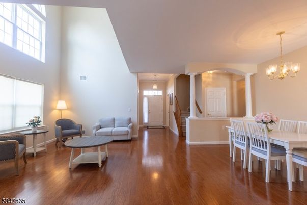 Chandelier, Dining room, Interior, Pendant Lights, Wood Texture Flooring
