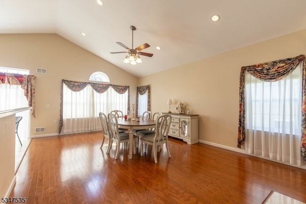 Dining room, Interior, Recessed Lighting, Wood Texture Flooring