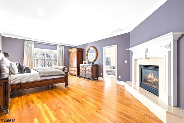 Bedroom, Fireplace, Interior, Wood Texture Flooring