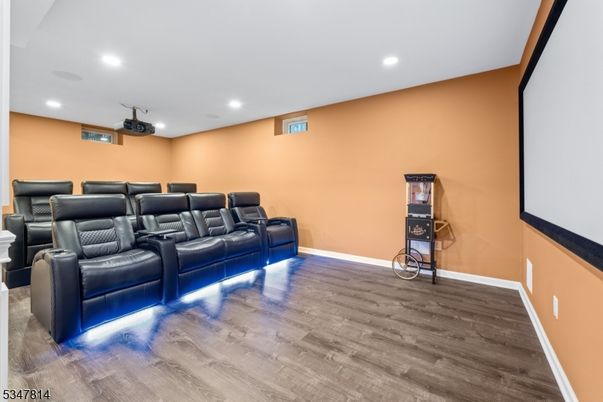 Home Theatre Room, Interior, Projection Screen, Recessed Lighting, Theatre Room, Wood Texture Flooring