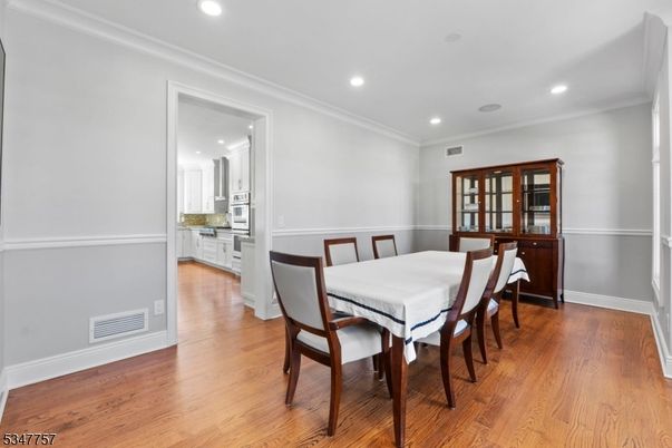 Dining room, Interior, Recessed Lighting, Wood Texture Flooring