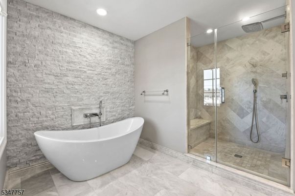 Bathroom, Free Standing Baths, Glass Shower, Interior, Recessed Lighting