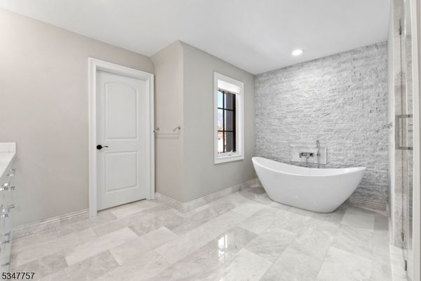 Bathroom, Free Standing Baths, Glass Shower, Interior, Recessed Lighting