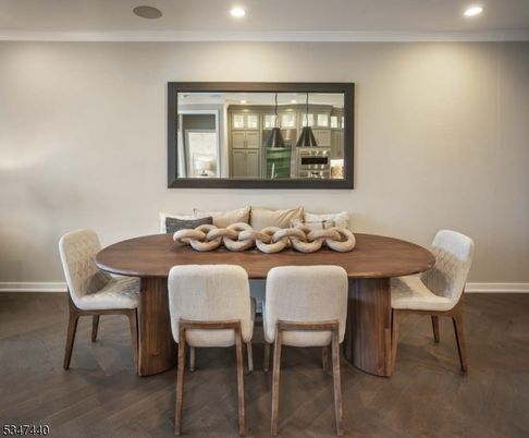 Dining room, Interior, Recessed Lighting, Wood Texture Flooring