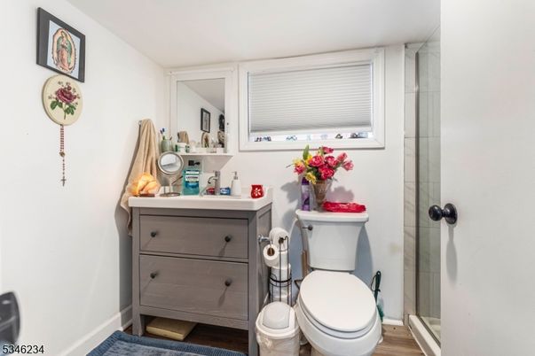 Bathroom, Glass Shower, Interior, Wood Texture Flooring