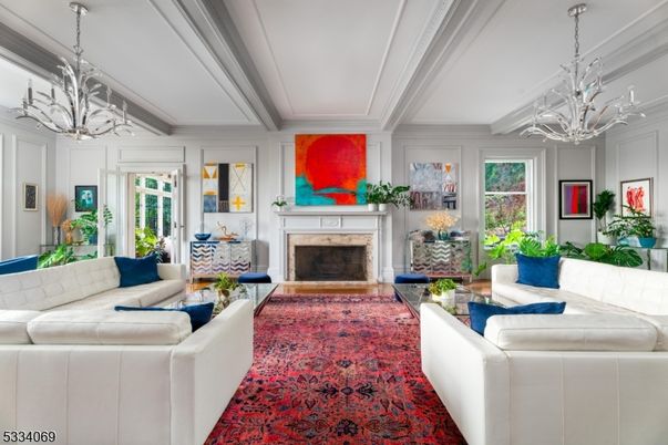 Chandelier, Fireplace, Interior, Living room