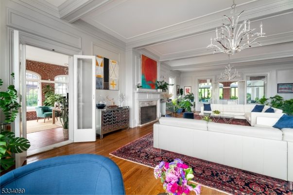 Chandelier, Fireplace, Interior, Living room, Wood Texture Flooring