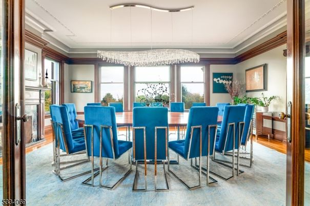 Chandelier, Dining room, Interior, Wood Texture Flooring