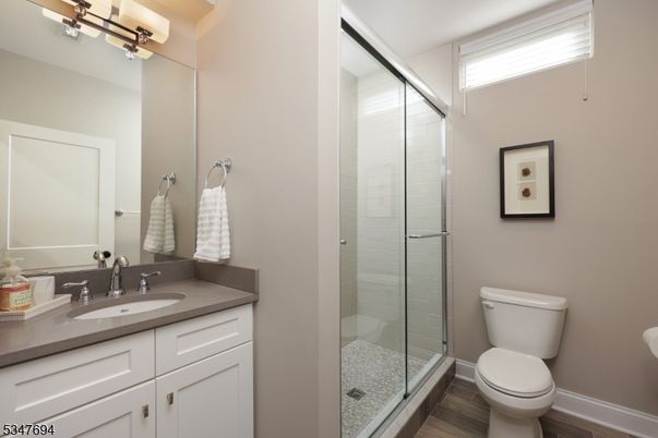 Bathroom, Glass Shower, Interior, Wood Texture Flooring