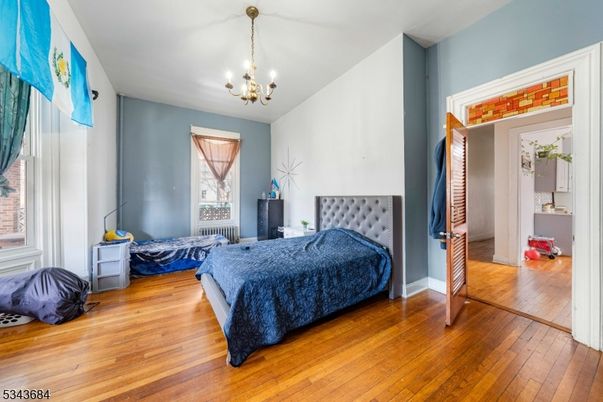 Bedroom, Chandelier, Interior, Wood Texture Flooring