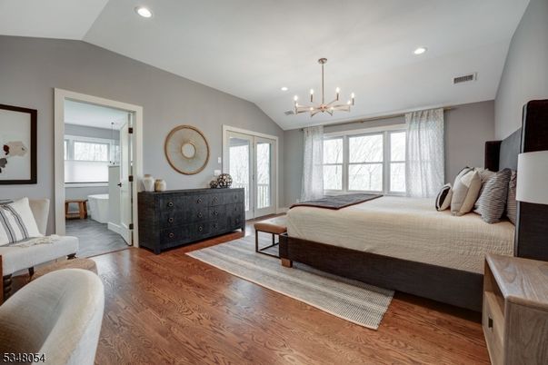 Bedroom, Interior, Pendant Lights, Recessed Lighting, Wood Texture Flooring