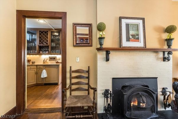Fireplace, Interior, Recessed Lighting, Stone Walls, Wood Texture Flooring