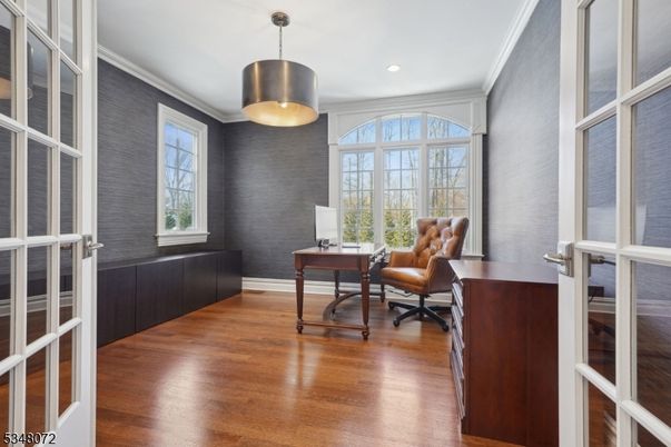 Home Office, Interior, Pendant Lights, Recessed Lighting, Wood Texture Flooring