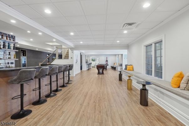 Billiard Table, Game Room, Interior, Recessed Lighting, Wood Texture Flooring