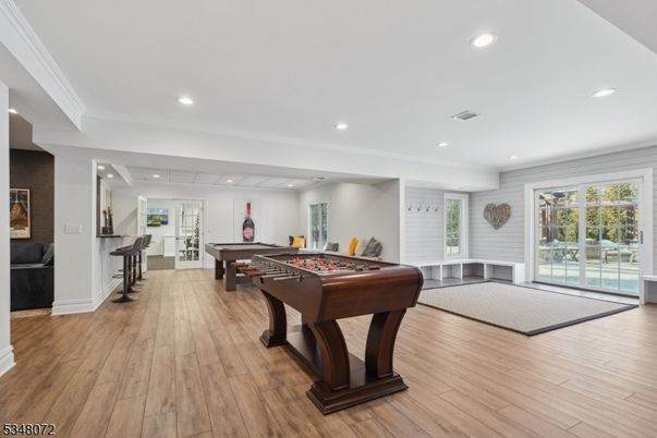 Billiard Table, Game Room, Interior, Recessed Lighting, Wood Texture Flooring