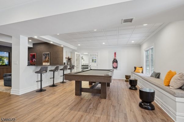 Billiard Table, Game Room, Interior, Recessed Lighting, Wood Texture Flooring