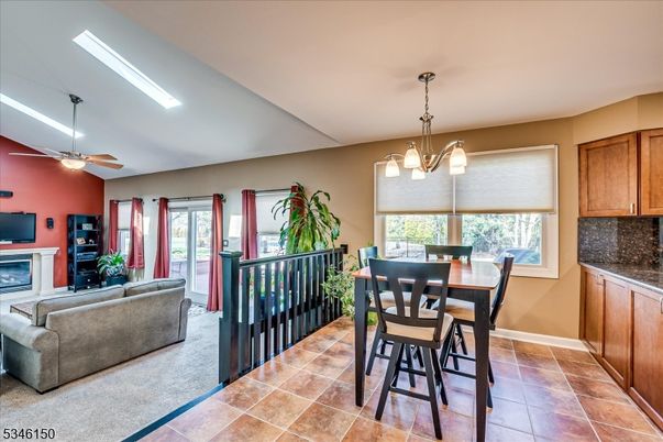 Dining room, Fireplace, Interior, Living room, Pendant Lights