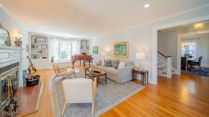 Dining room, Fireplace, Interior, Living room, Pendant Lights, Piano, Recessed Lighting, Wood Texture Flooring